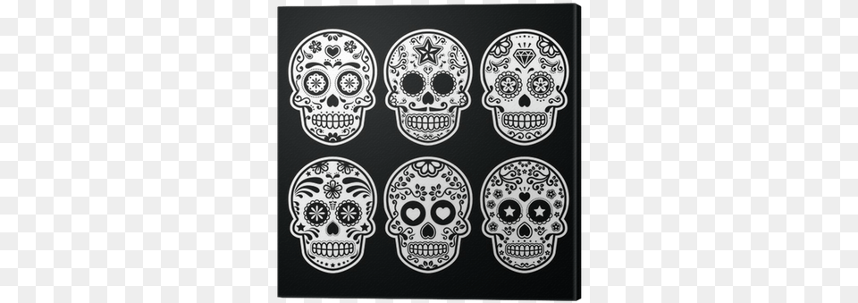 Mexican Sugar Skull Dia De Los Muertos Icons Set On Dia De Los Muertos Skull Black And White, Art, Doodle, Drawing, Computer Hardware Png Image