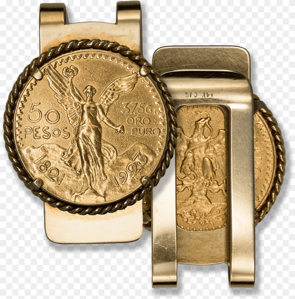 Mexico 50 Peso Gold Money Clip, Bronze, Person, Head Free Png