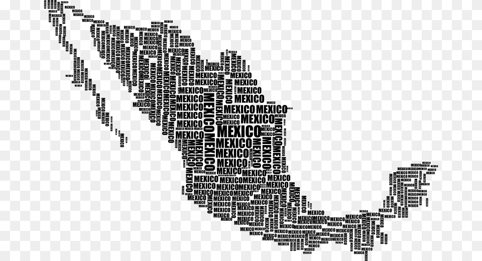 Mexico Map Word Cloud Black Mexico Map Word Art, Gray Free Transparent Png