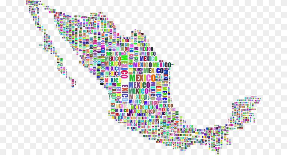 Mexico Map Word Cloud Prismatic Mexico Cartoon Map, Art, Mosaic, Tile, Pattern Png Image