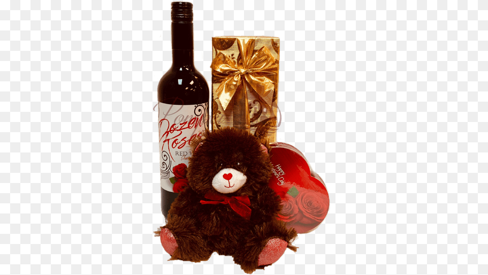 Mi Amor Red Wine Gift Basket Dozen Roses Wine Send Wine Bottle, Alcohol, Beverage, Liquor, Teddy Bear Free Png Download