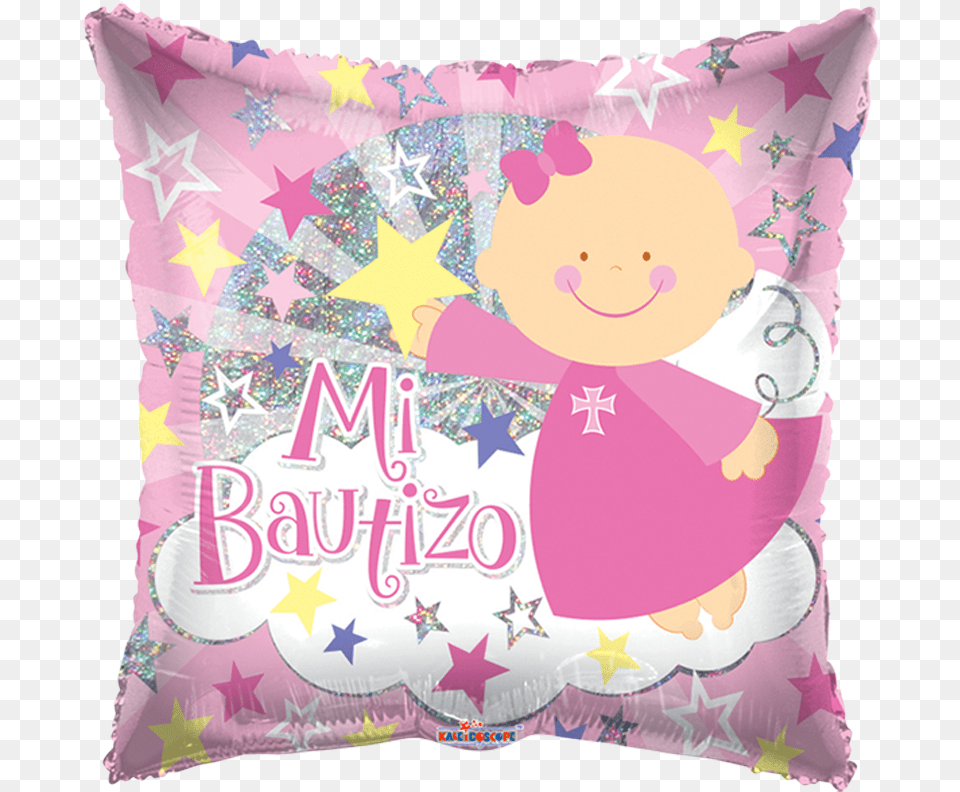 Mi Bautizo Angel Rosa En Nube Holografico Centros De Mesa Bautizo Nina Globos, Cushion, Home Decor, Pillow, Baby Free Png Download