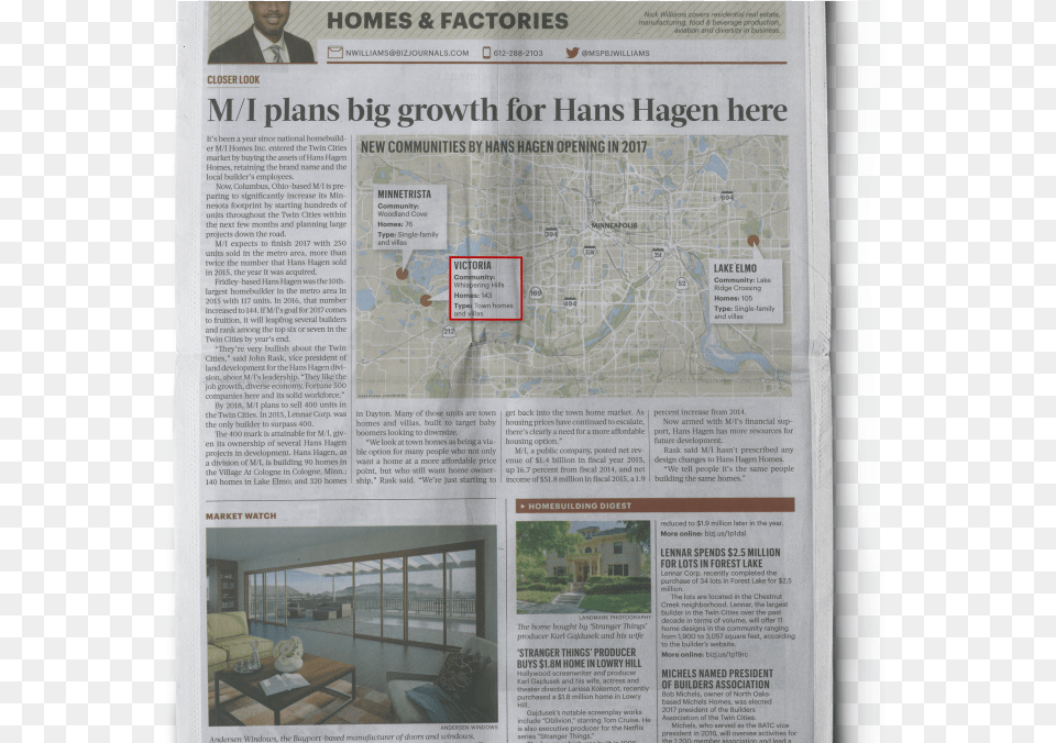 Mi Homes Plans Big Growth For Hans Hagen In Twin Cities Newsprint, Newspaper, Text, Person, Face Free Png Download