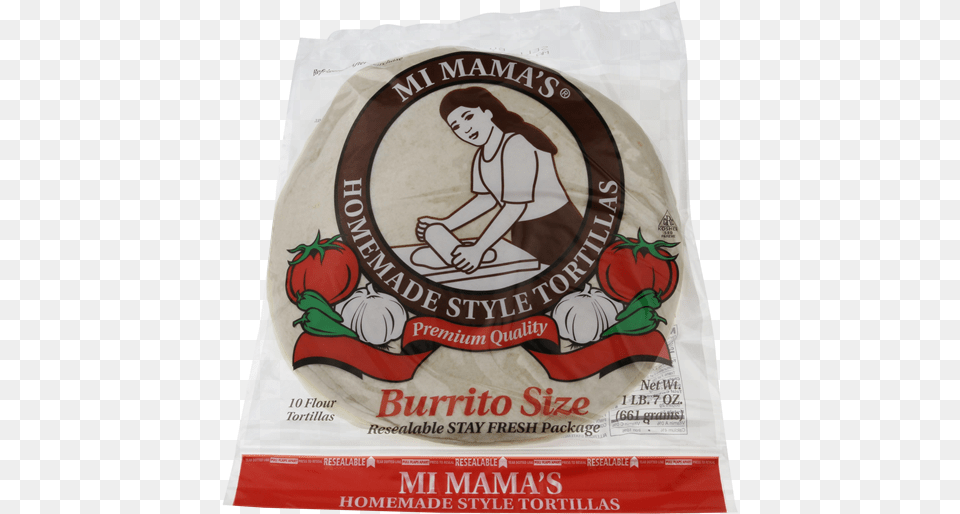 Mi Mama39s Homemade Style Tortillas Burrito Size 10ct Mi Mama39s Flour Tortillas, Person, Food, Face, Head Png Image