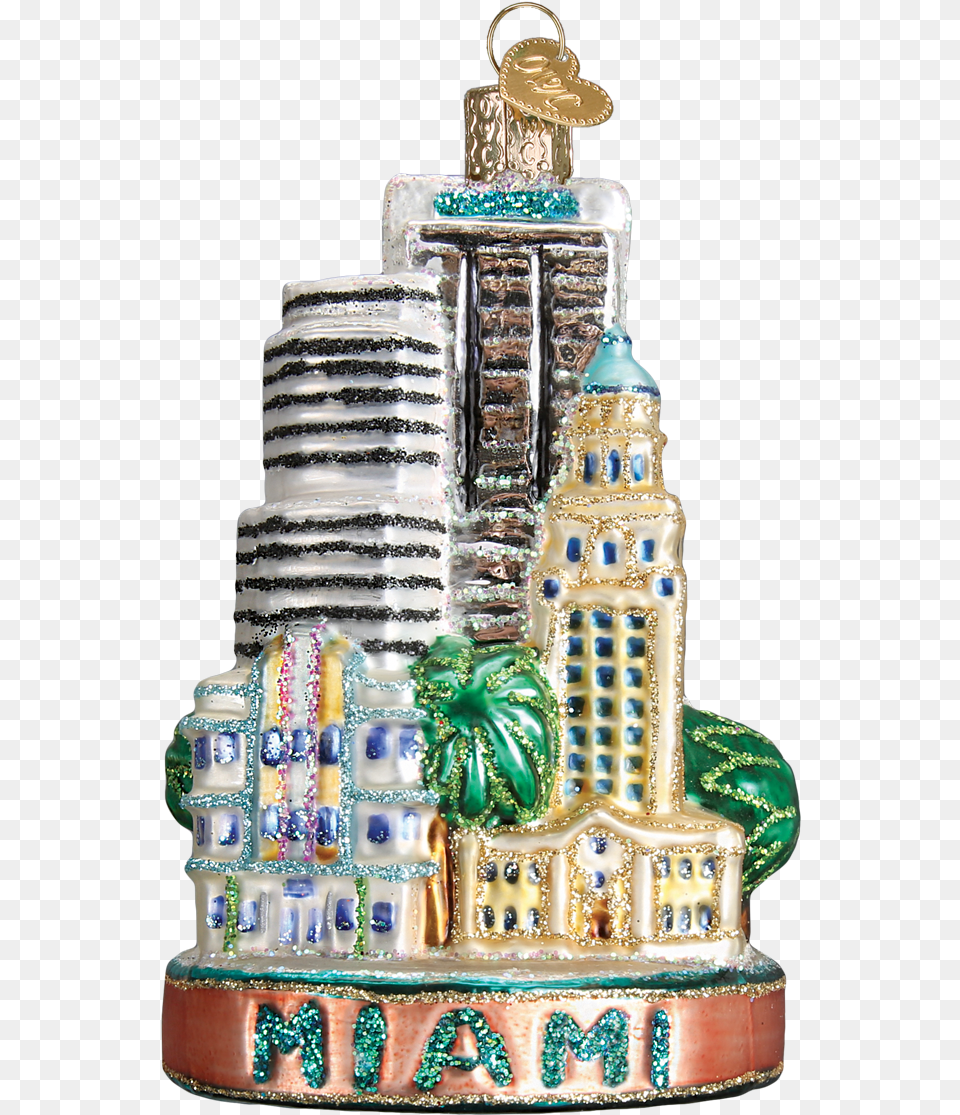 Miami City Glass Ornament By Old World Christmas, Birthday Cake, Cake, Cream, Dessert Png