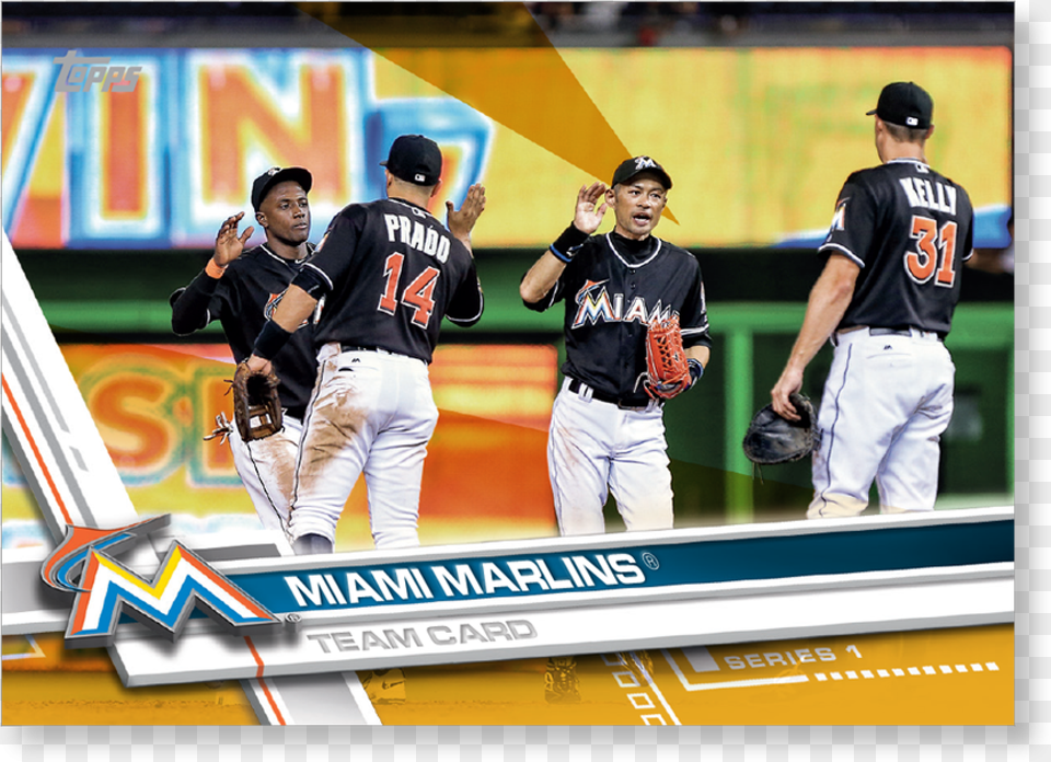 Miami Marlins 2017 Topps Baseball Series 1 Team Cards Team, People, Person, Sport, Glove Png Image