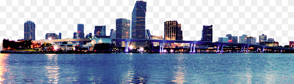 Miami Skyline, Architecture, Water, Urban, Scenery Png Image