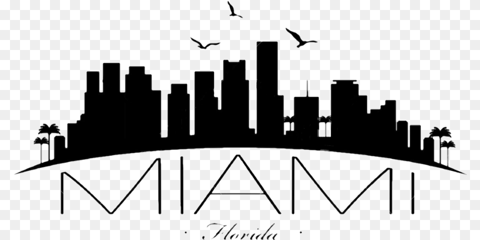 Miami Skyline Silhouette, Animal, Bird, City Free Png Download