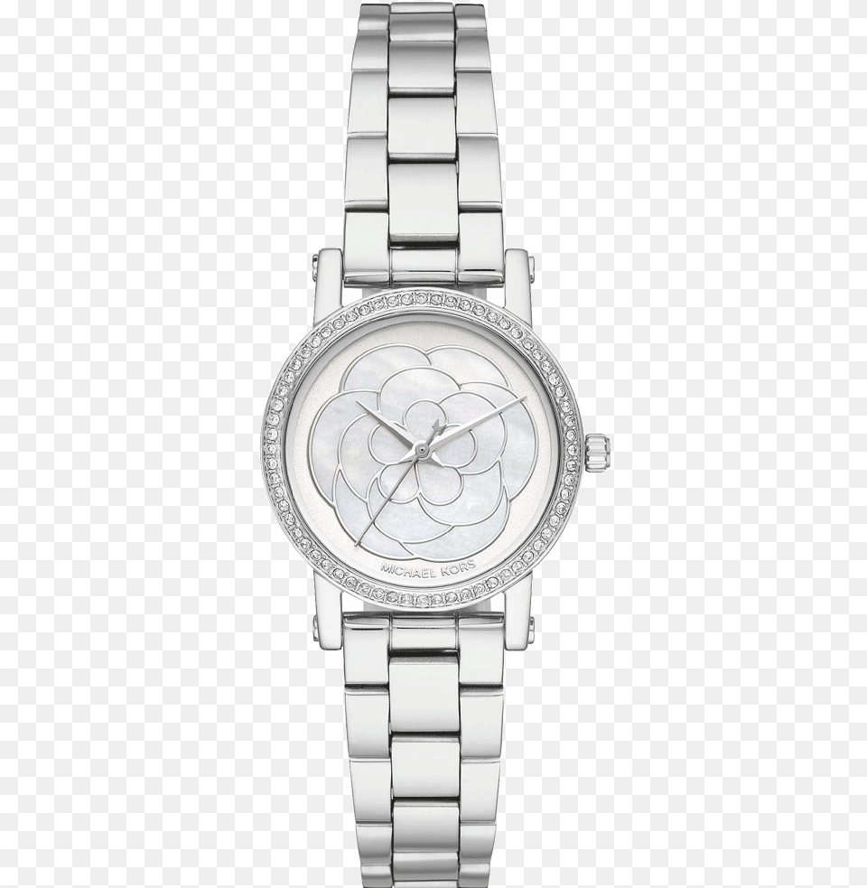 Michael Kors Petite Norie Michael Kors Silver Flower Watch, Arm, Body Part, Person, Wristwatch Png Image