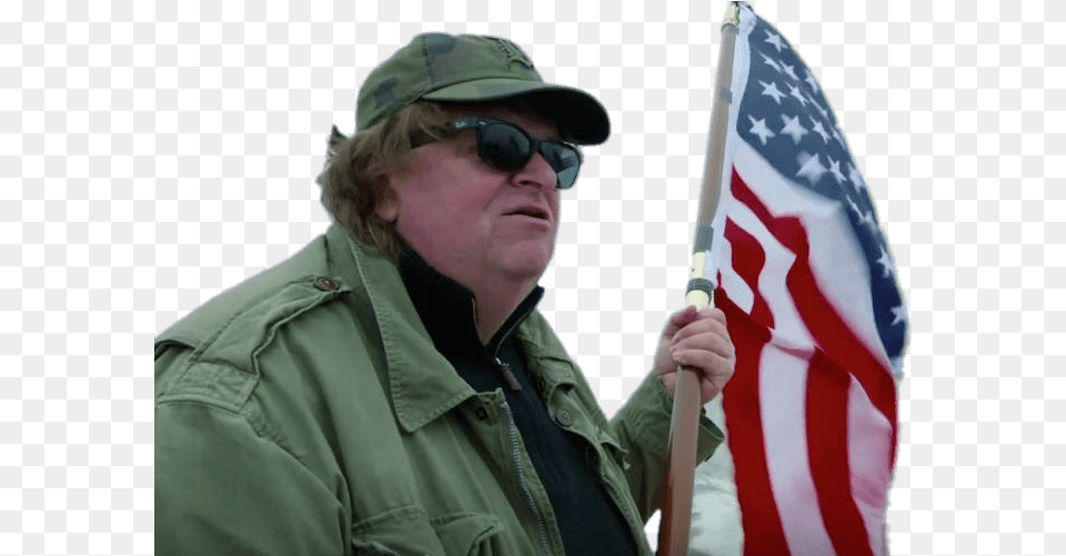 Michael Moore Holding The American Flag Invade Next, Adult, Male, Man, Person Png Image