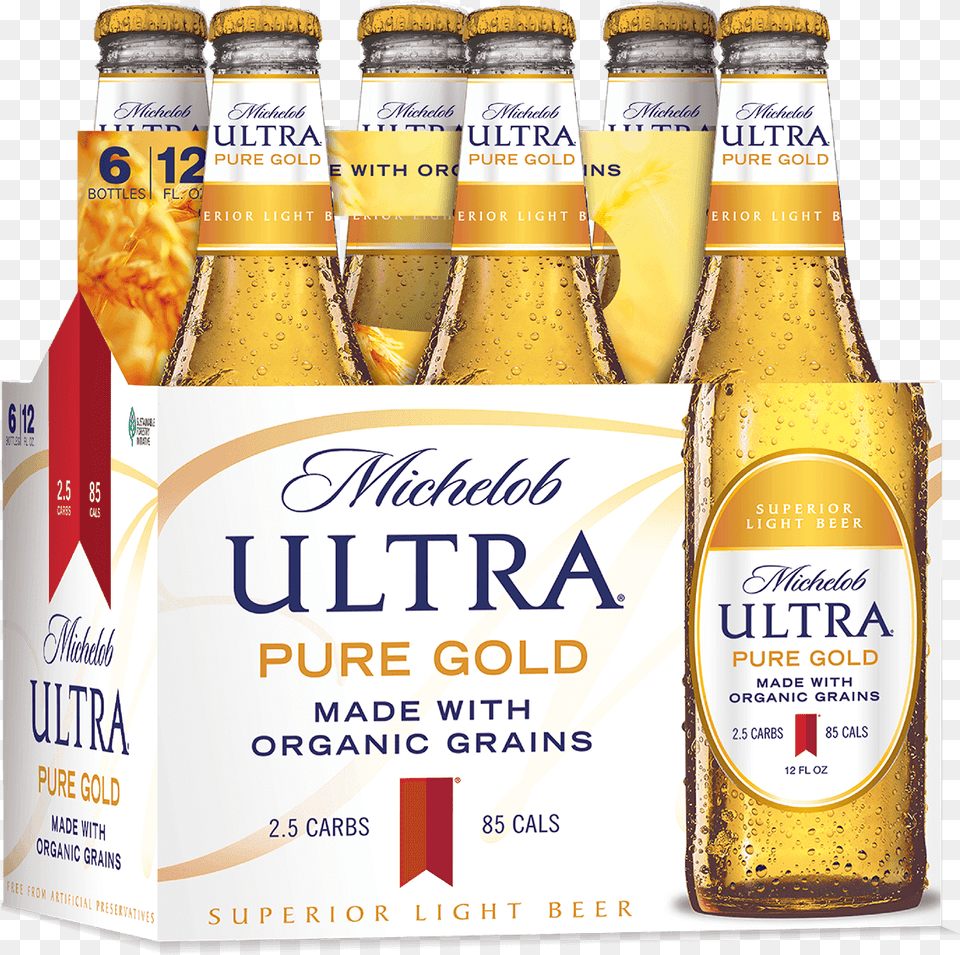 Michelob Ultra Pure Gold, Alcohol, Beer, Beverage, Bottle Free Transparent Png