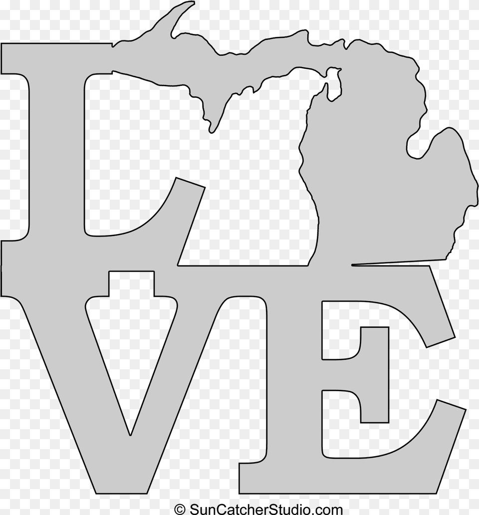 Michigan Love Map Outline Scroll Saw Line Art, Stencil, Logo Png