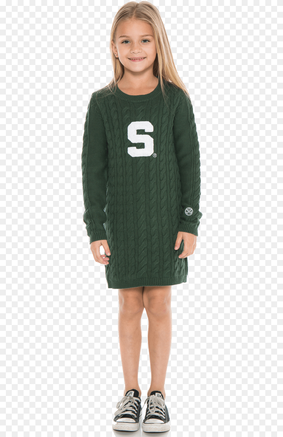 Michigan State University Spartans Girl39s Cable Knit Dress, Clothing, Sweater, Person, Knitwear Free Png