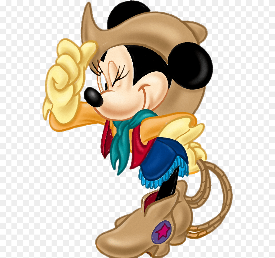 Mickey And Friends Clipart Minnie Mouse Cowgirl, Baby, Clothing, Hat, Person Free Png