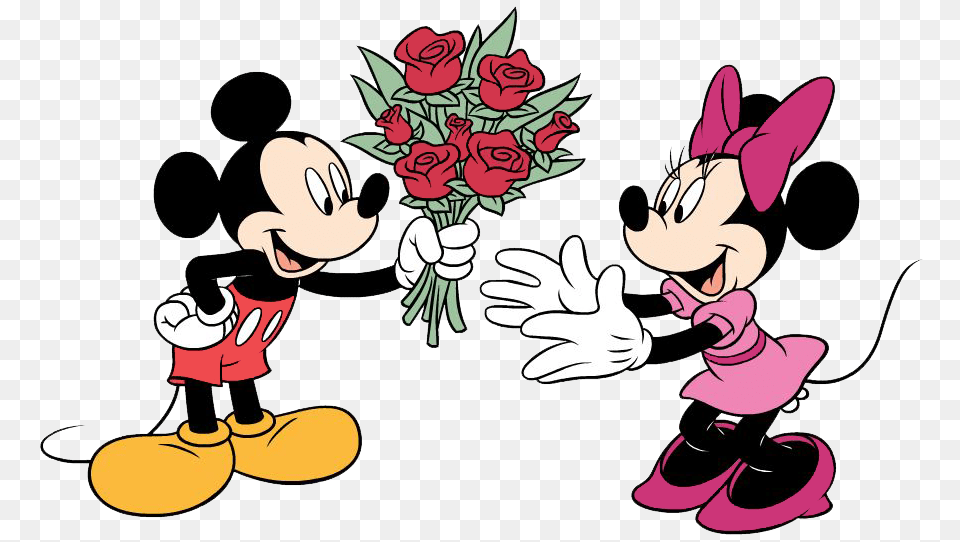 Mickey And Minnie Clipart Look, Art, Graphics, Cartoon, Flower Png Image
