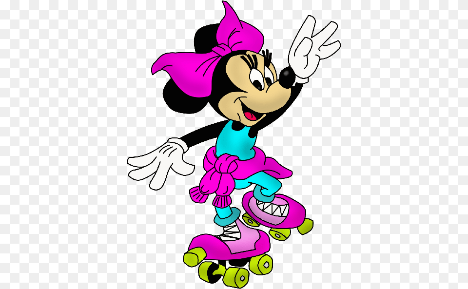 Mickey Clipart Animated Minnie Mouse On Skates, Cartoon, Purple, Baby, Person Png Image