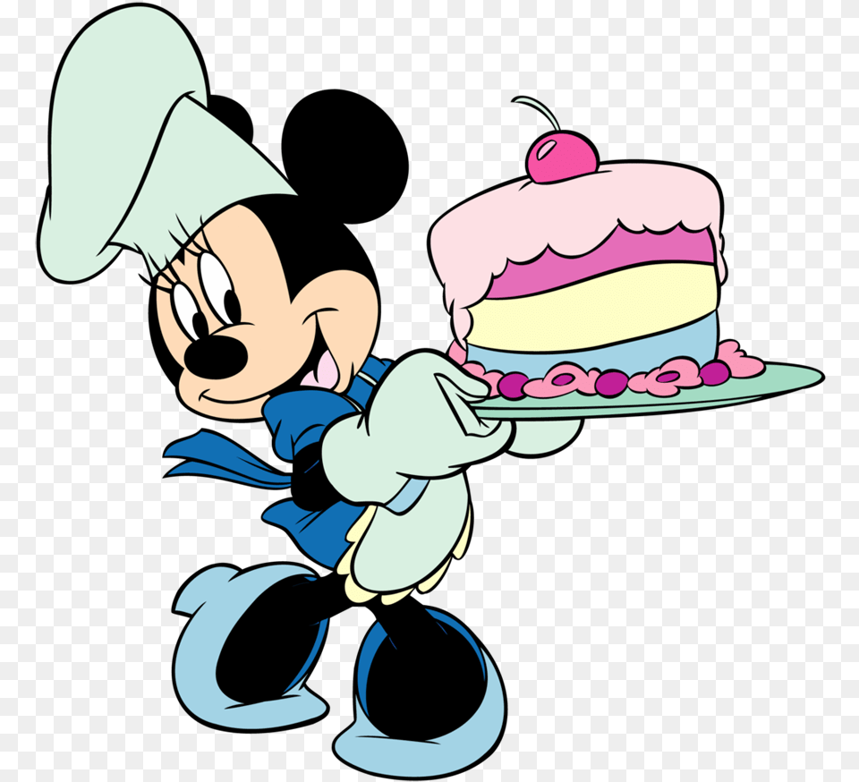 Mickey Clipart Birthday Minnie Mouse With Birthday Cake, Cartoon, Birthday Cake, Cream, Dessert Png Image
