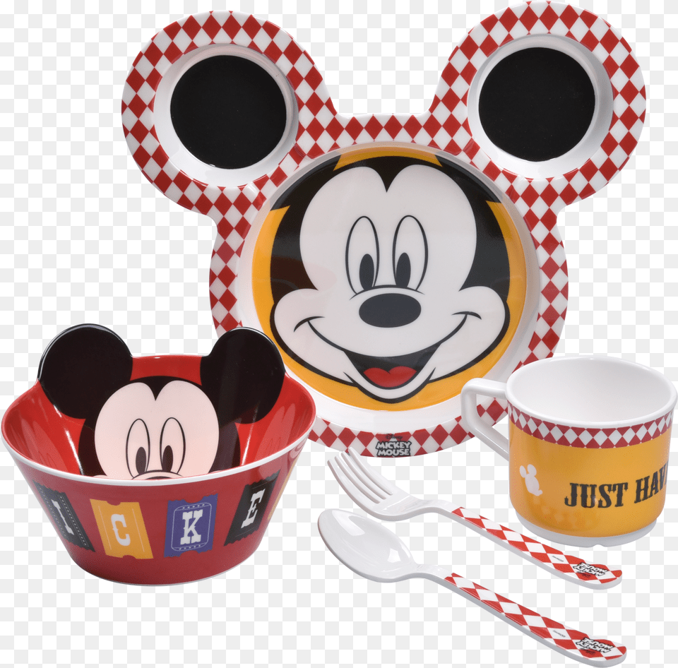 Mickey Face Set 5 Pcs Cartoon, Cup, Cutlery, Bowl, Spoon Png