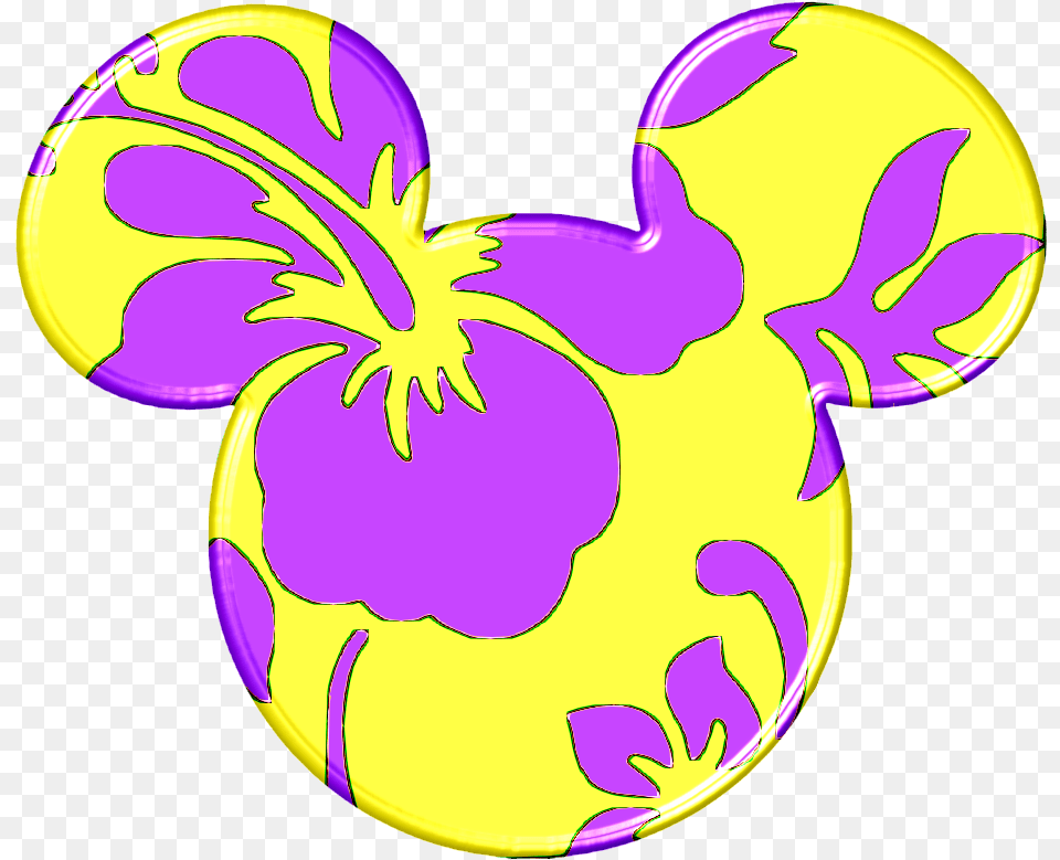 Mickey Heads Hawaiian Style Translucent Silhouette Mickey Mouse Ears, Purple, Pattern, Flower, Plant Png