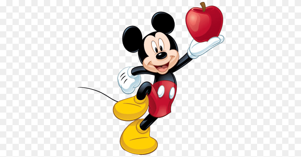 Mickey Mouse Apple On Hand, Cartoon, Smoke Pipe Free Png Download