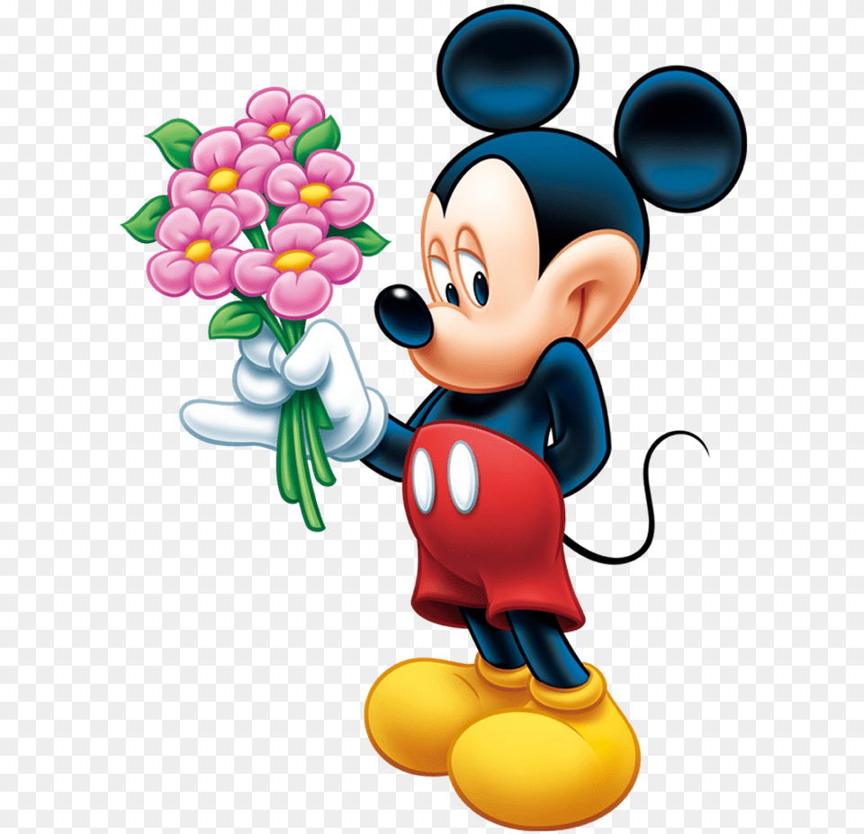 Mickey Mouse Cartoon Mickey Mouse With Flowers, Art, Graphics, Baby, Face Free Png Download