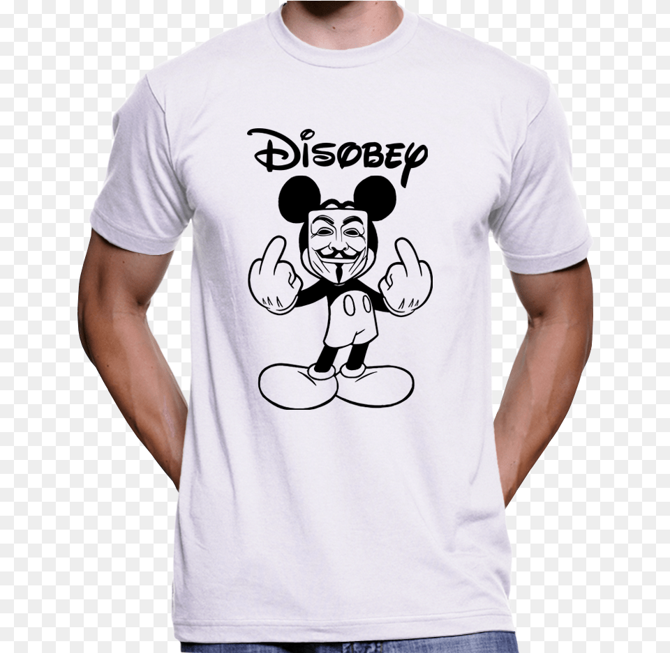 Mickey Mouse Disobey Guy Fawkes Mask Anonymous T Shirt, Clothing, T-shirt, Person, Face Png Image