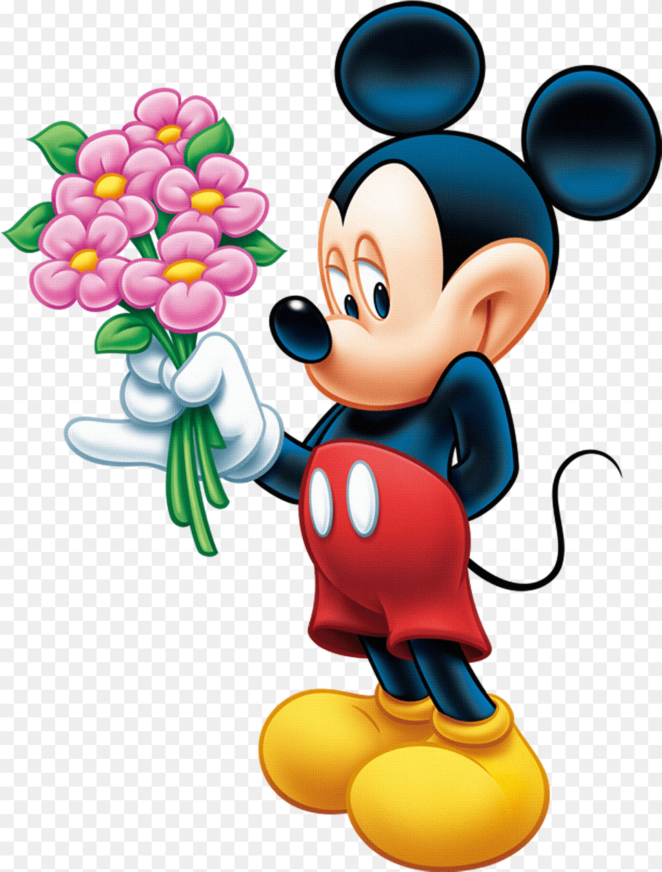 Mickey Mouse With Flowers Free Png Download