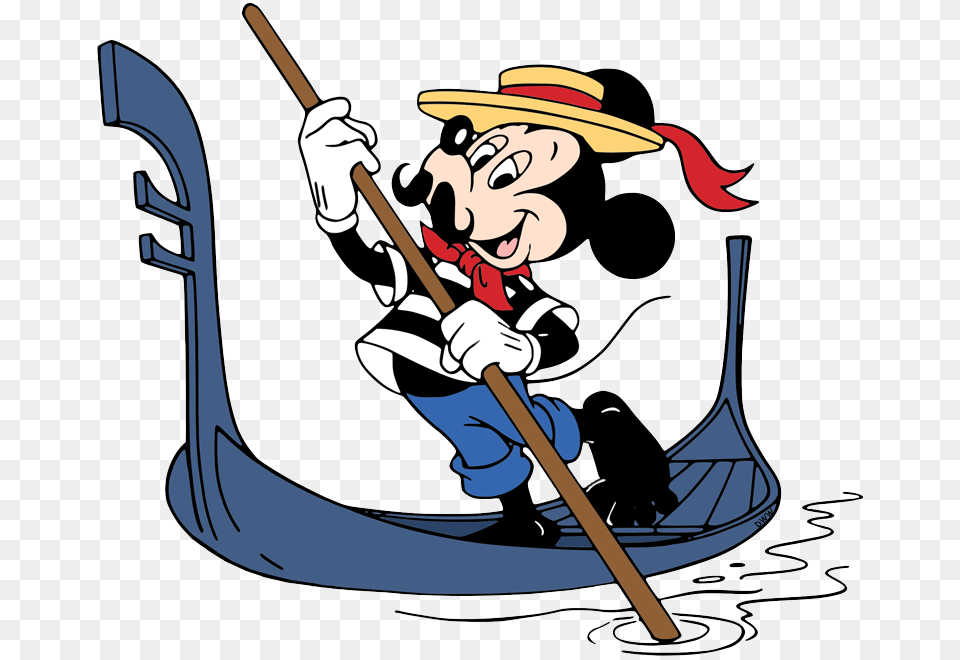 Mickey On A Gondola Mickey Mouse Italy Coloring Pages, Boat, Transportation, Vehicle, Baby Free Transparent Png
