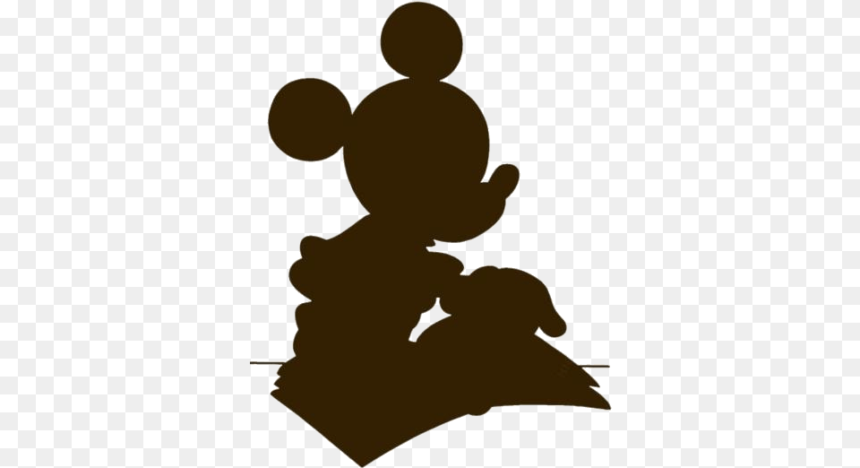 Mickey Reading Book Black And White Illustration, Kneeling, Person, Silhouette, Baby Free Transparent Png