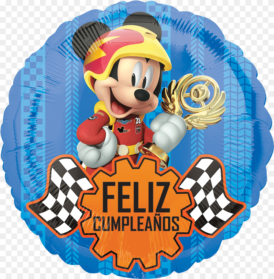 Mickey Roadster Feliz Balloon Mylar, Sticker, Baby, Person, Face Free Png Download