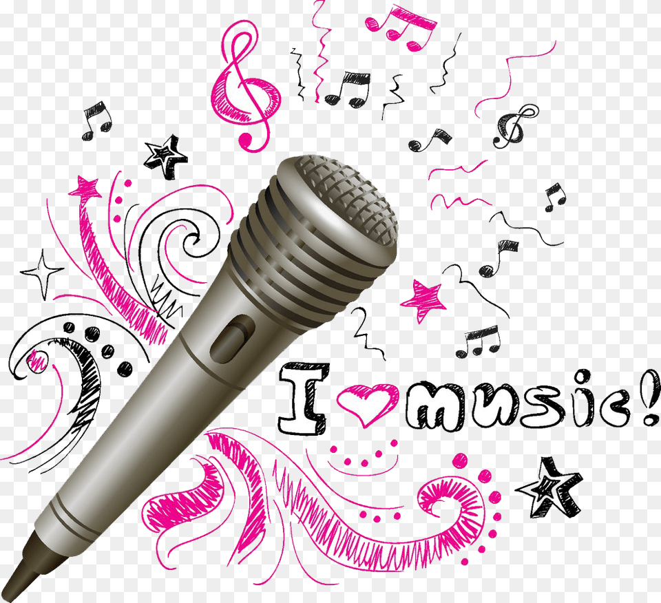 Microphone And Music Notes Cartoon Music Notes Microphone, Electrical Device Free Png Download