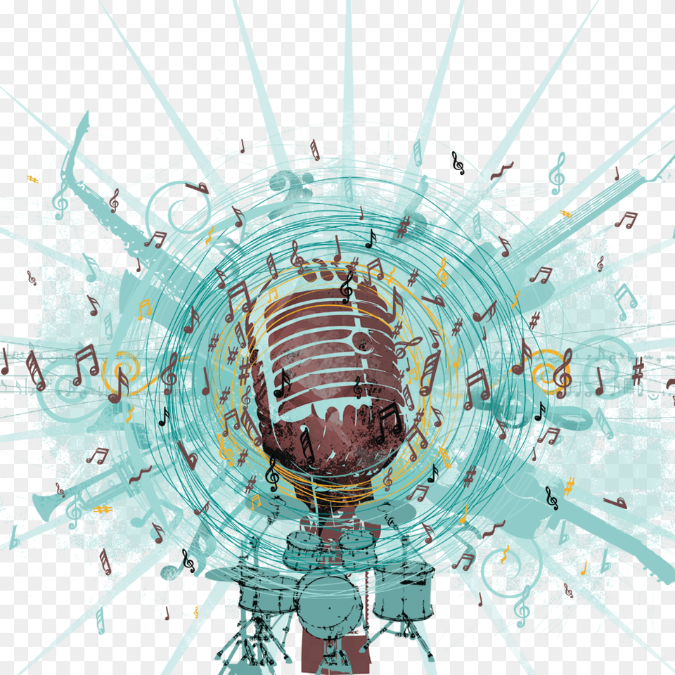 Microphone Background With Music Notes Transparent Background Microphones, Art, Modern Art, Graphics, Outdoors Png Image