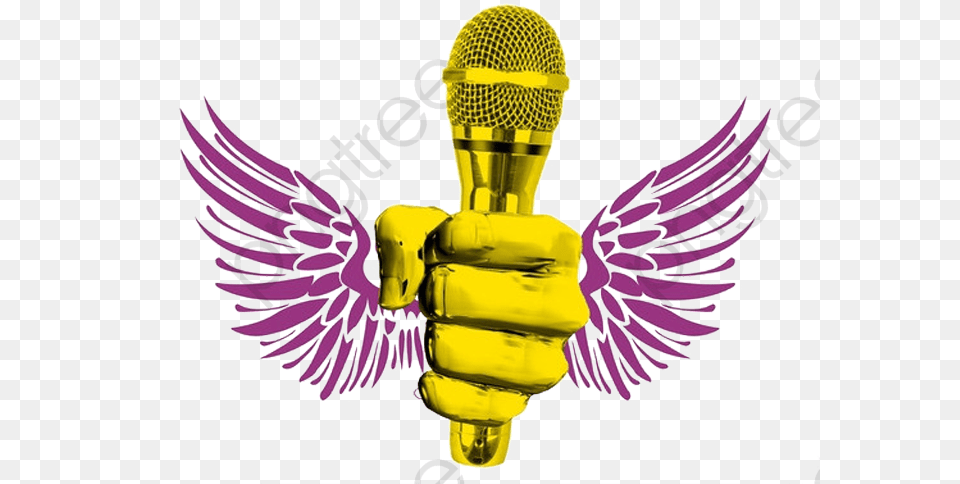 Microphone Cartoon Golden In Hand Clipart Golden Mic In Hand, Electrical Device Png Image