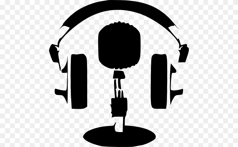 Microphone Clip Art Black And White, Electrical Device, Stencil, Electronics, Headphones Png Image
