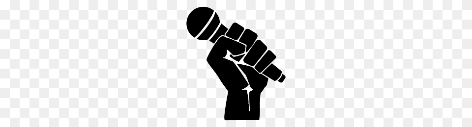 Microphone In Hand Black And White, Body Part, Electrical Device, Person, Fist Png Image