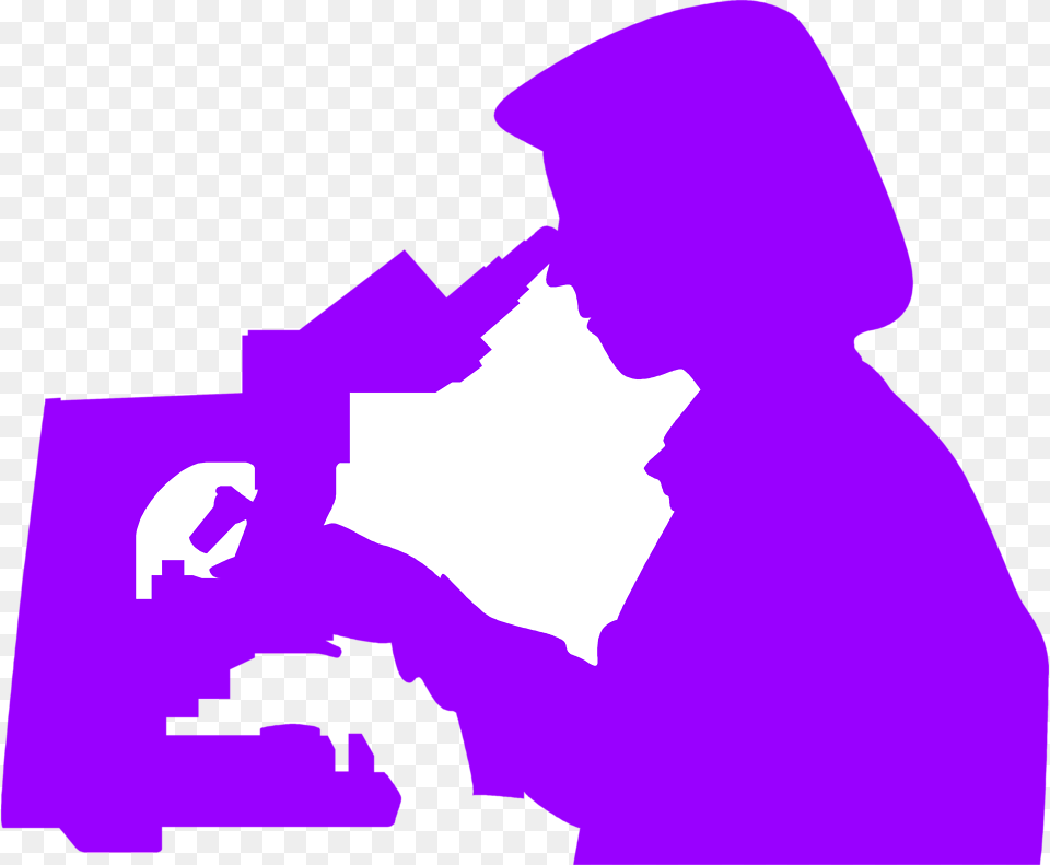 Microscope Clipart Lab Tech Scientist Looking Through Microscope Silhouette, Purple, Lighting, Male, Man Free Transparent Png