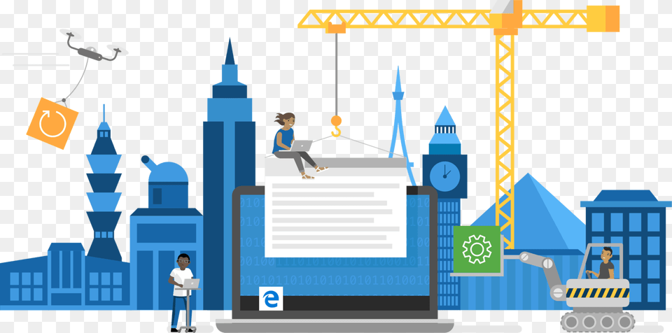 Microsoft Edge Microsoft Under Construction, City, Person, Metropolis, Urban Free Png