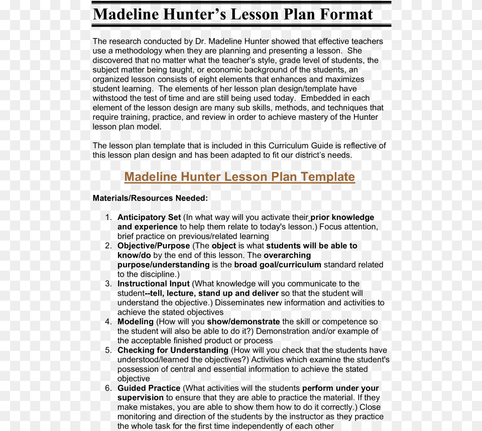 Microsoft Word Madeline Hunters Lesson Plan Format Document, City Png