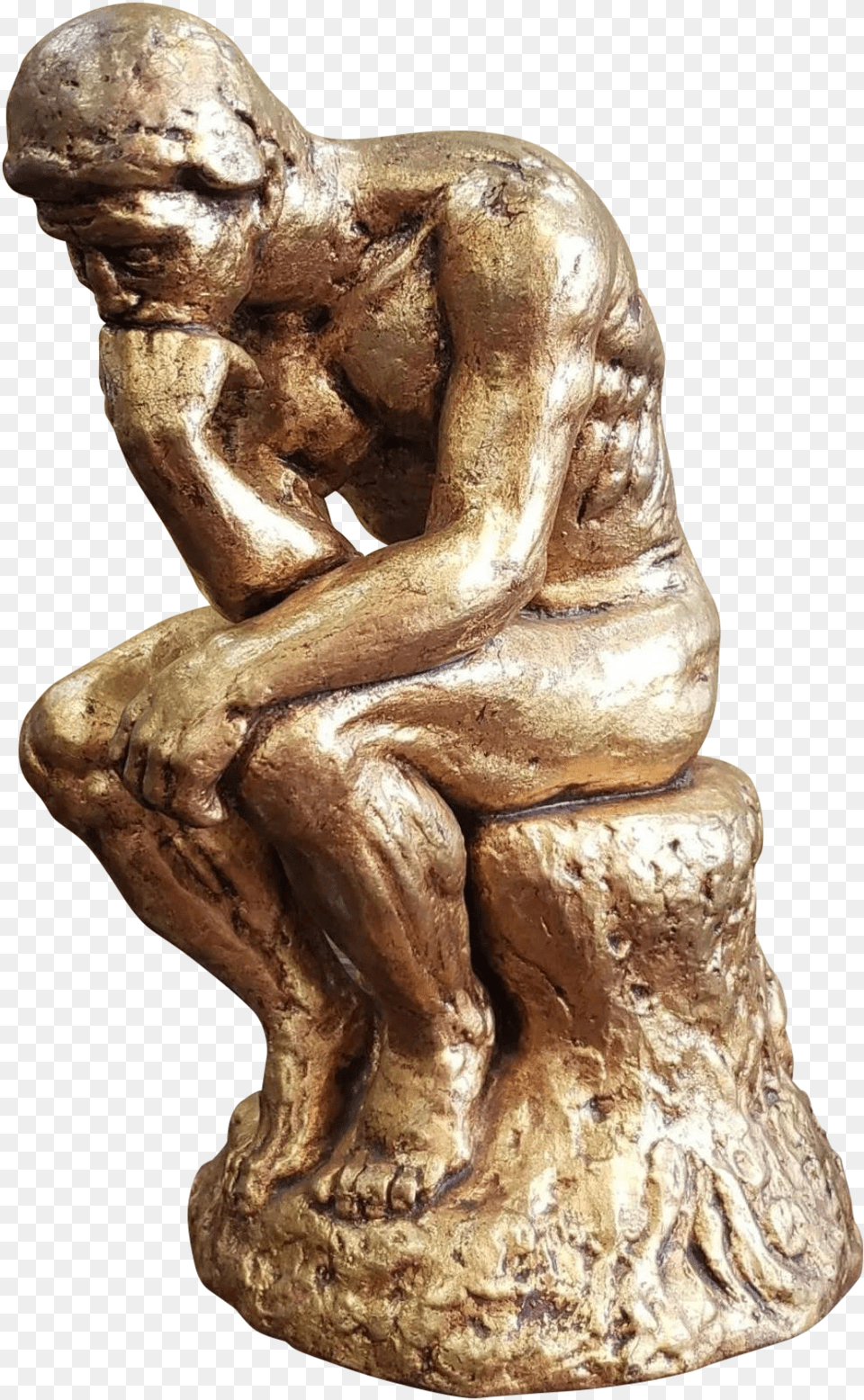 Mid 20th Century After Auguste Rodin The Thinker Gold Chalkware Sculpture Bronze Sculpture, Adult, Male, Man, Person Free Transparent Png