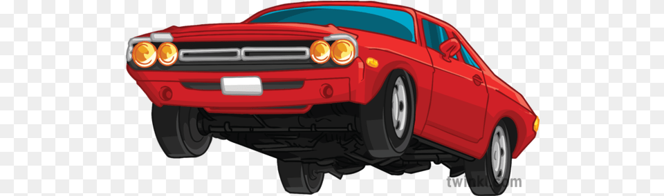 Mid Air Jumping Car Stunt Ramp Flying Dodge Challenger, Wheel, Vehicle, Coupe, Machine Free Png Download