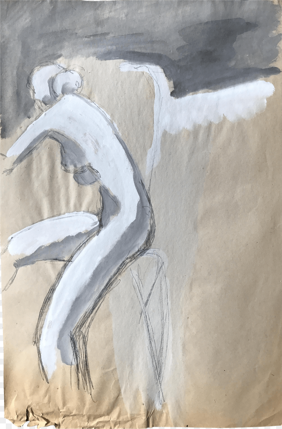 Mid Century Gouache Female Nude Sitting On Modern Drawing Free Png