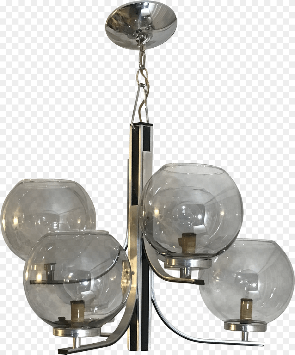 Mid Century Modern Lightolier 6 Smoked Glass Globe Chrome Chandelier Fixture Ceiling, Lamp, Light Fixture Png