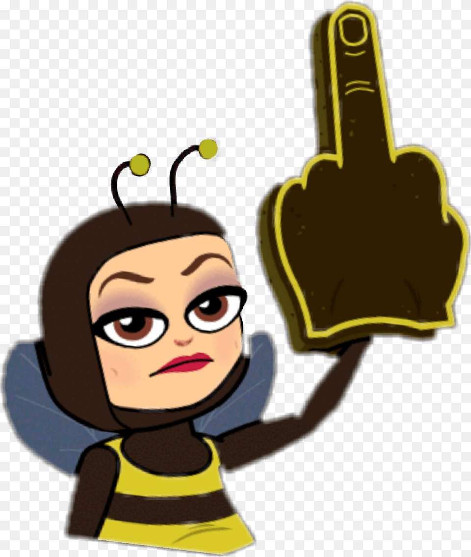 Middlefinger Bitmoji Idgaf Bee Bee Giving The Finger, Clothing, Glove, Face, Head Free Transparent Png