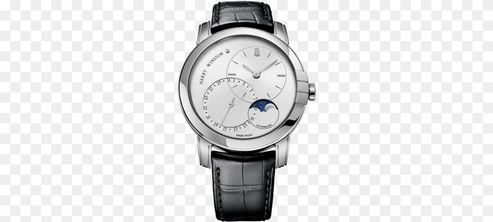 Midnight Date Moon Phase Automatic 42mm Harry Winston Midnight Moon Phase 18k White Gold Leather, Arm, Body Part, Person, Wristwatch Free Png
