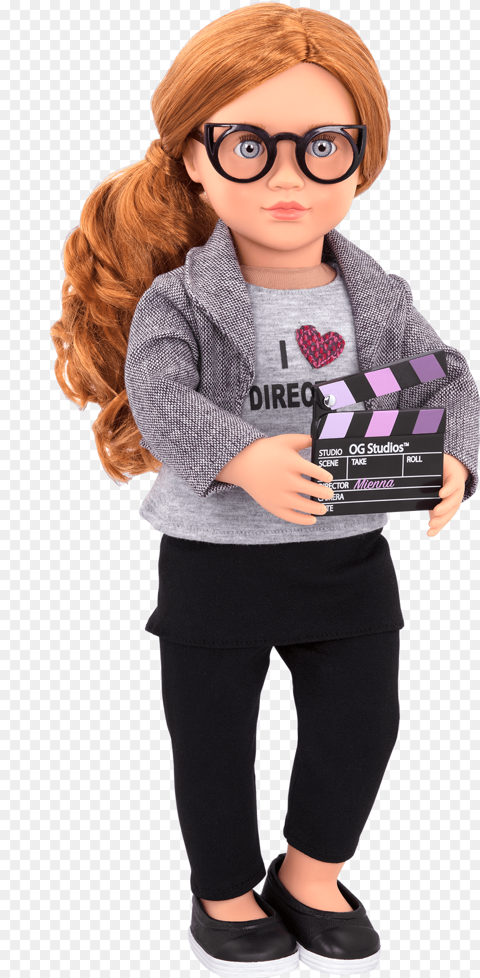 Mienna Deluxe 18 Inch Movie Doll With Clapperboard Our Generation New Mienna Doll, Clothing, Knitwear, Sweater Png Image