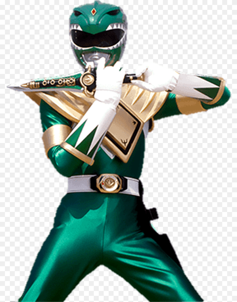 Mighty Morphin Green Ranger Amp Dragon Dagger Power Ranger Mighty Morphin Dino Cycle, Clothing, Costume, Person, People Free Png Download