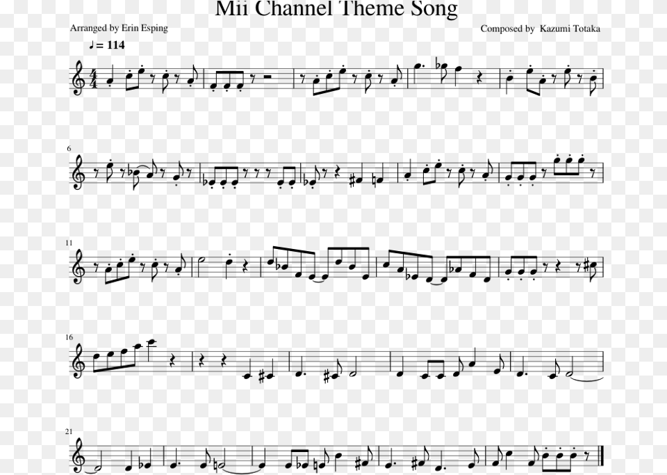 Mii Channel Theme Song In Cmajor Havana Trumpet Sheet Music, Gray Png