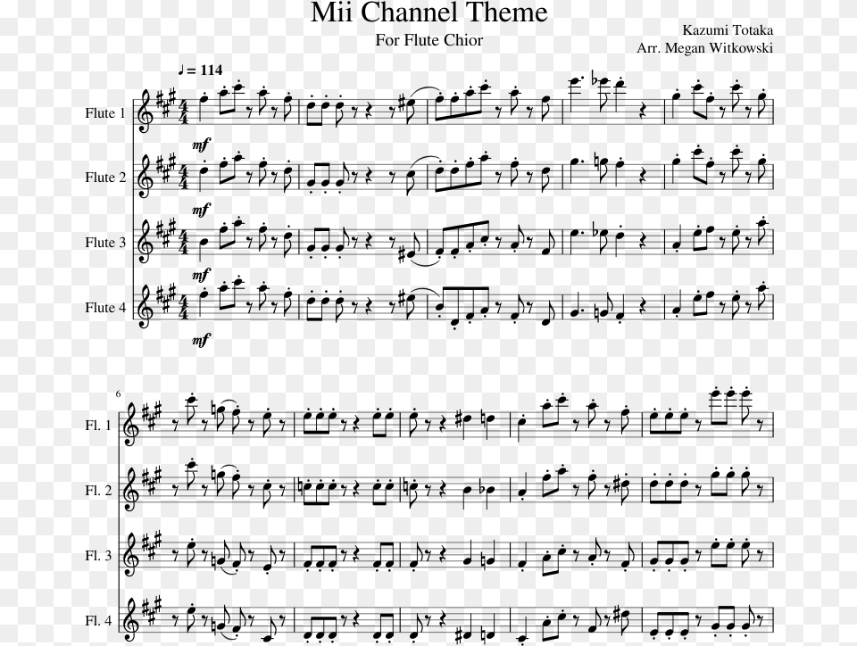 Mii Mii Channel Theme Flute Sheet Music, Gray Png