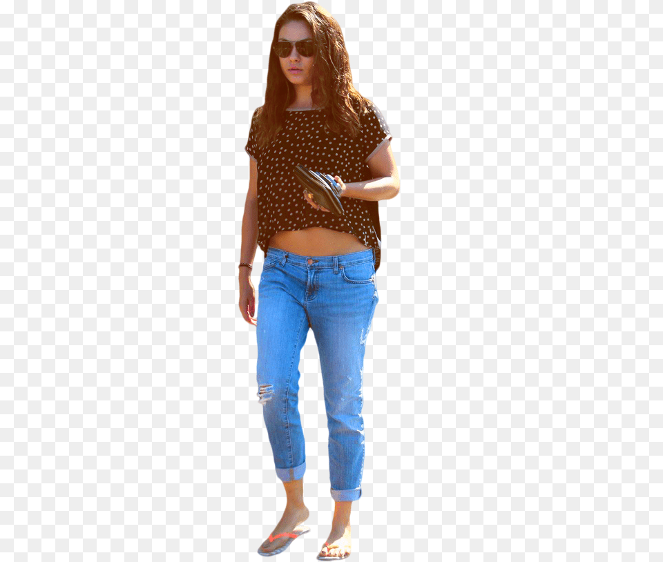 Mila Kunis Abs, Woman, Person, Pants, Jeans Free Png