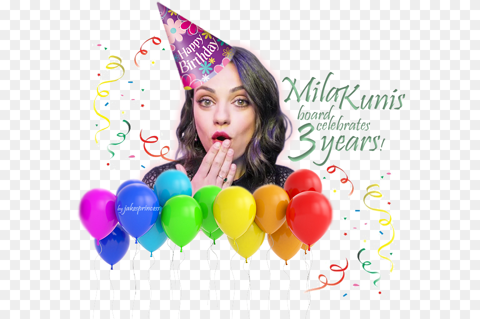 Mila Kunis Board Celebrates 3 Years On Fanforum Confetti, Hat, Balloon, Clothing, Person Png